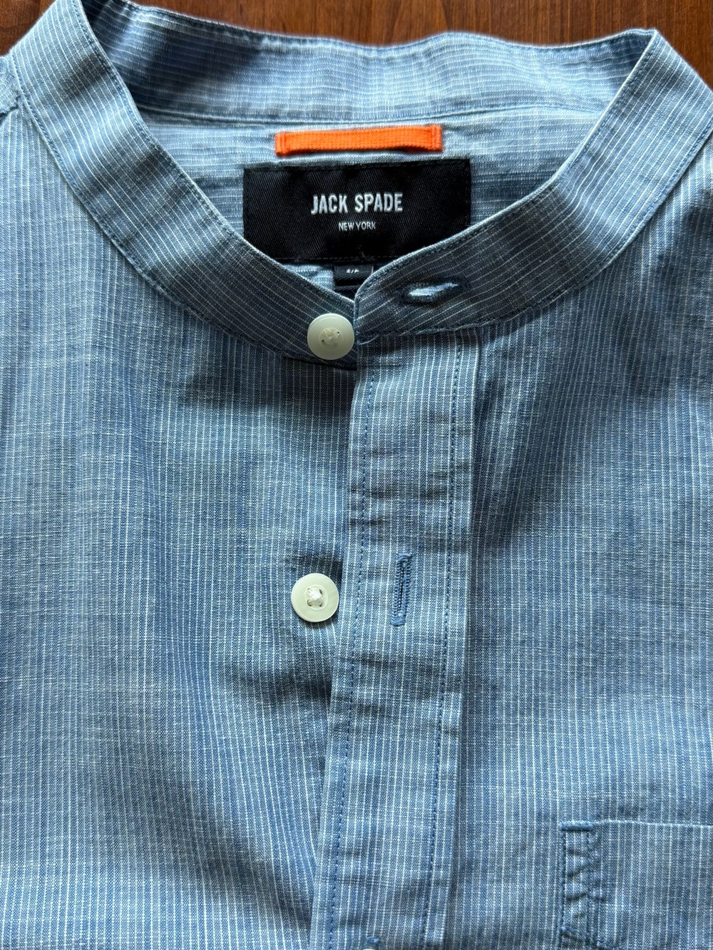 Jack Spade Blue Pinstriped Mandarin Collar Shirt Size Small